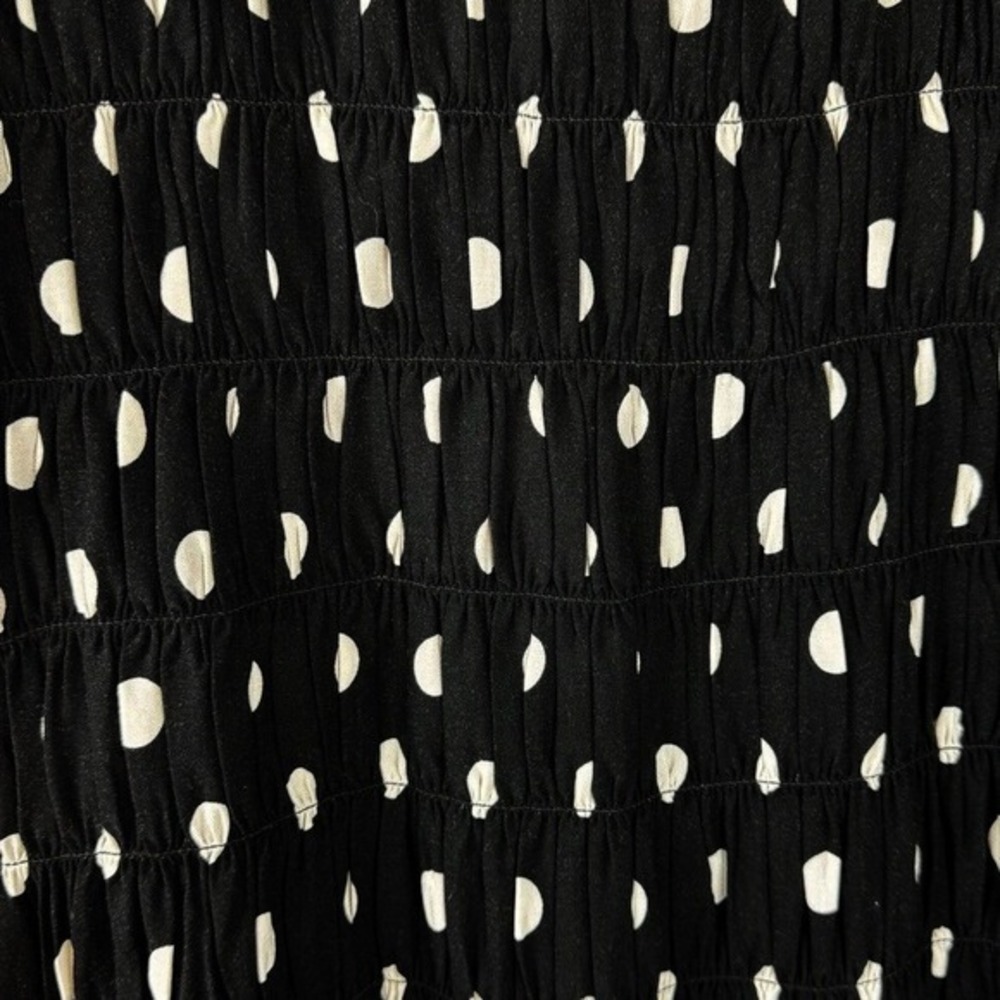 H&M Polka Dot Smocked Midi Dress Black White Long Sleeve M Rockabilly Chic 51-29 - Picture 14 of 15